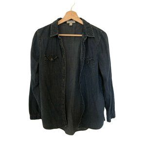Cotton On Dark Blue Denim Jean Long Sleeve Button Up Shirt Women's Size XS